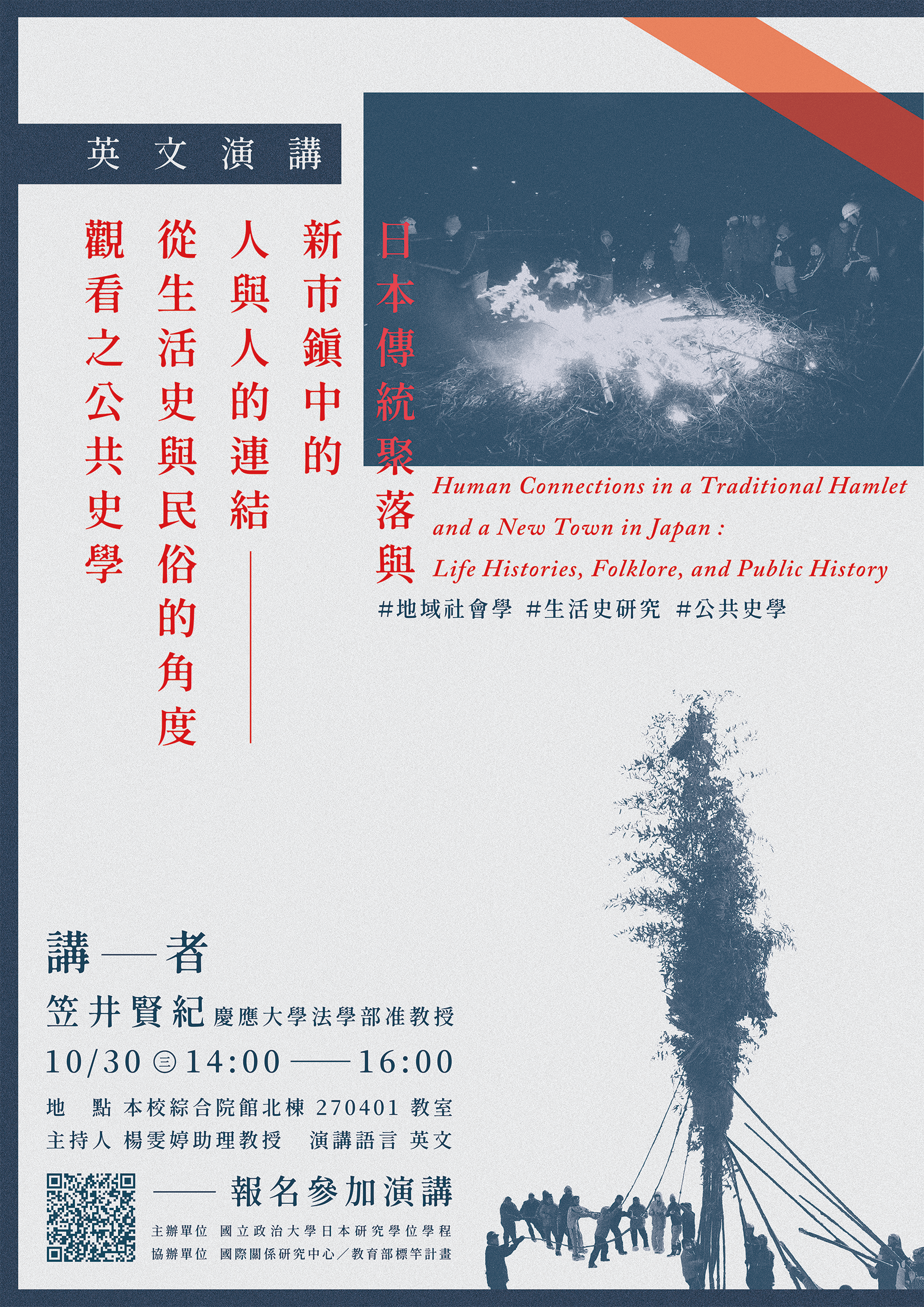 笠井賢紀老師英文專題演講：日本傳統聚落與新市鎮中的人與人的連結：從生活史與民俗的角度觀看之公共史學